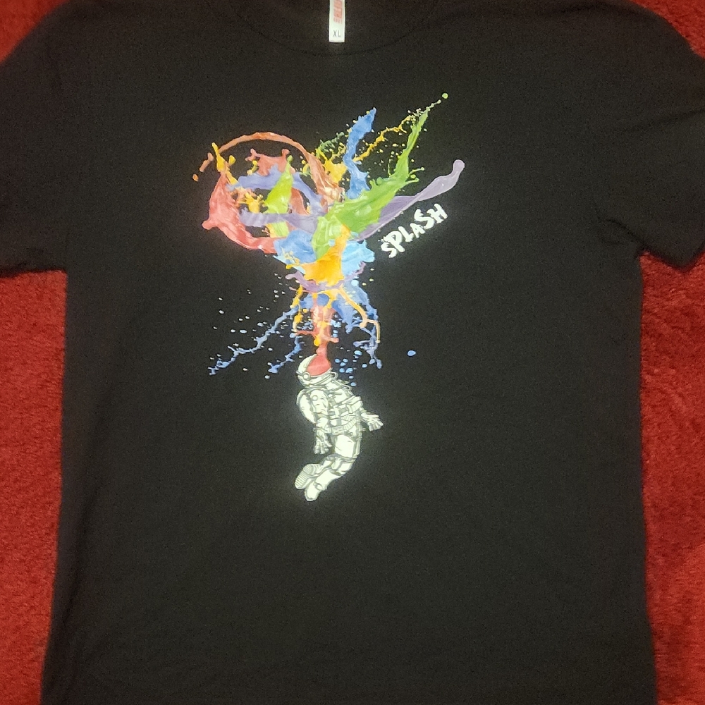Black Graphic Tee with Colorful Splash Design